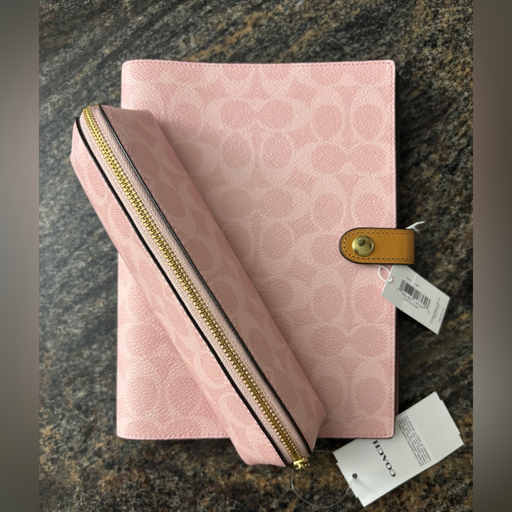 Coach Notebook Signature Pink Canvas and matching pink pencil case bundle!!! NWT